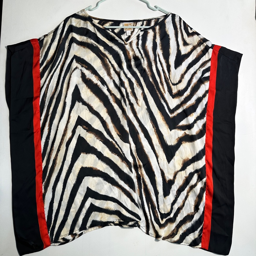 JM Collection Zebra Print Blouse with Red Accents